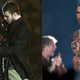 (L-R): Singers Janet Jackson and Justin Timberlake perform during the halftime show at Super Bowl XXXVIII on February 1, 2004 in Houston, Texas; Adam Levine of Maroon 5 performs during the Pepsi Super Bowl LIII Halftime Show on February 3, 2019 in Atlanta, Georgia.